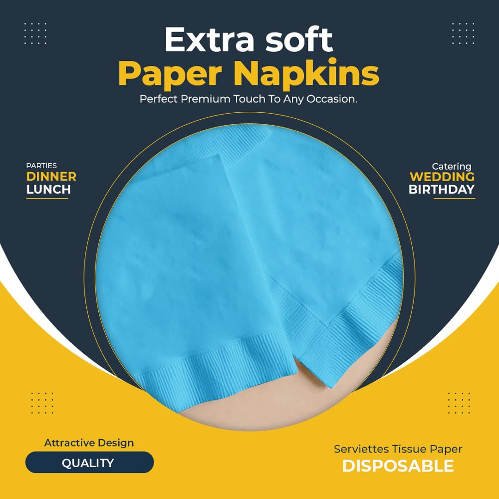 Venuscello® 400 x Serviettes Tissue Paper Napkins Cornflower Blue 2-Ply 33cm for Catering Wedding Birthday Parties - 100 in Each Pack