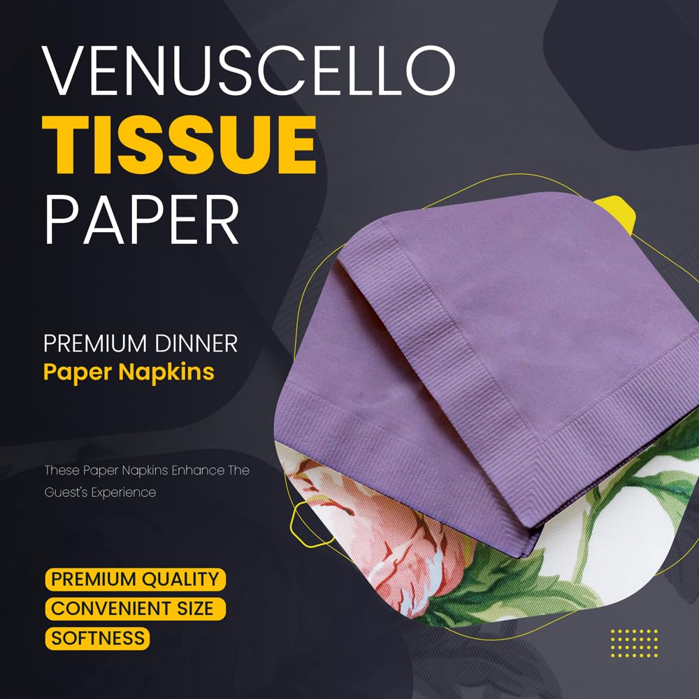 Venuscello® 100 x Serviettes Paper Napkins Lavender Disposable Recyclable Tissue 2-Ply 33cm for Catering Wedding Birthday Parties