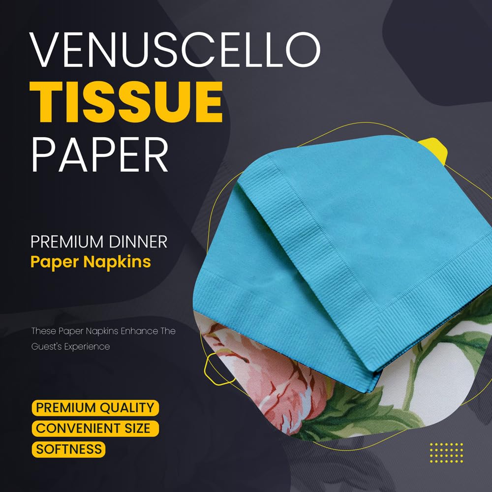 Venuscello® 400 x Serviettes Tissue Paper Napkins Cornflower Blue 2-Ply 33cm for Catering Wedding Birthday Parties - 100 in Each Pack