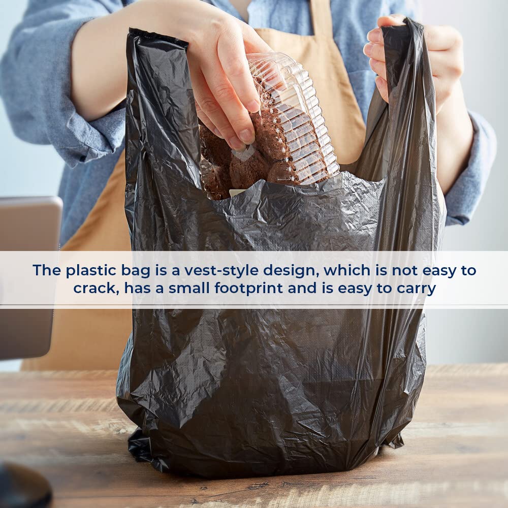 Venuscello® 2000 x Vest Style Carrier Bags Black Plastic 11" x 17" x 21" 18mu Heavy Duty Carry Bags for Vegetables Fruits Groceries Shopping