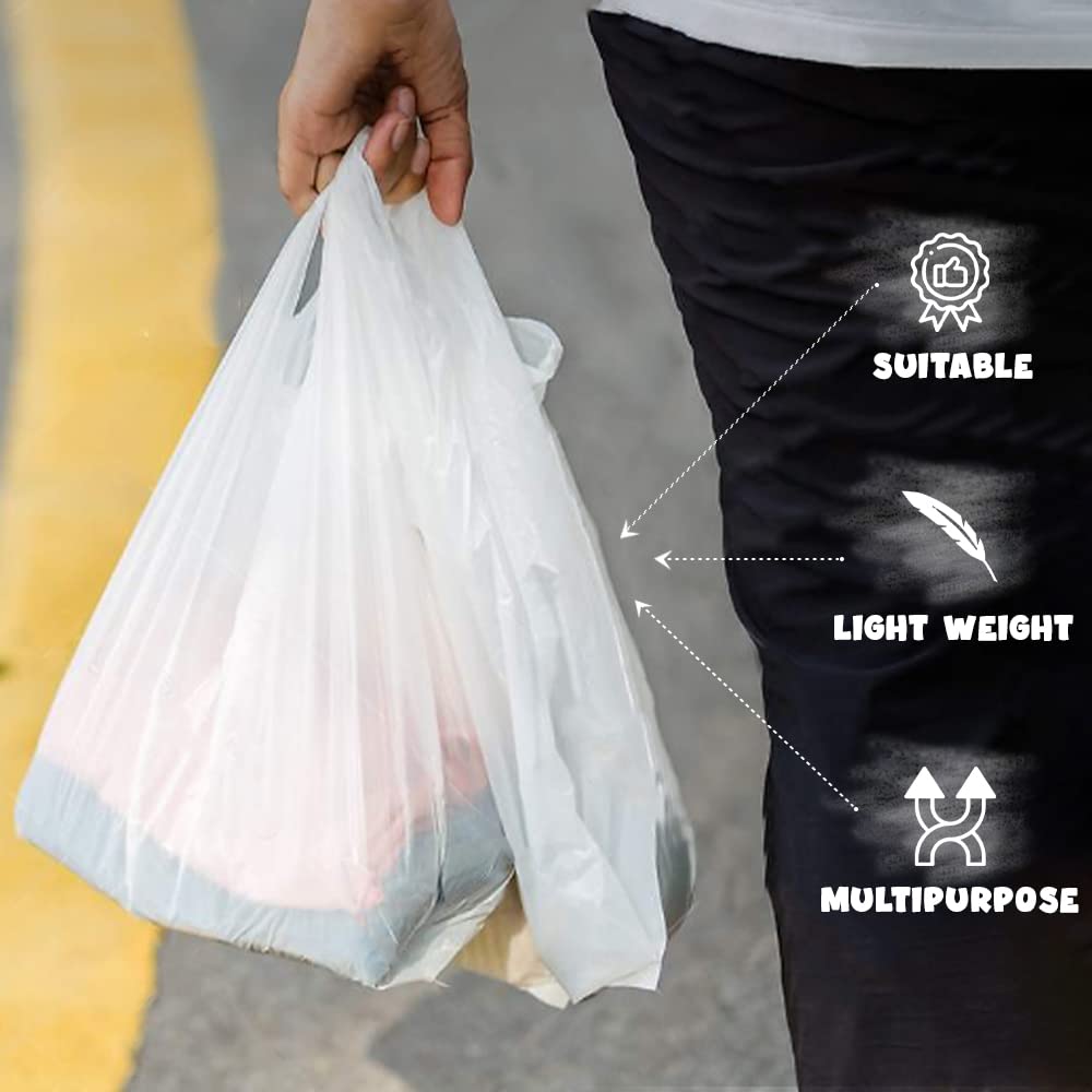 Venuscello® 1000 x Vest Style Carrier Bags White Plastic 10" x 15" x 18" 12mu Heavy Duty Carry Bags for Vegetables Fruits Groceries Shopping