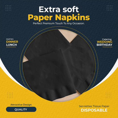 Venuscello® Serviettes Tissue Paper Napkins Black 2-Ply 33cm for Catering Wedding Birthday Parties