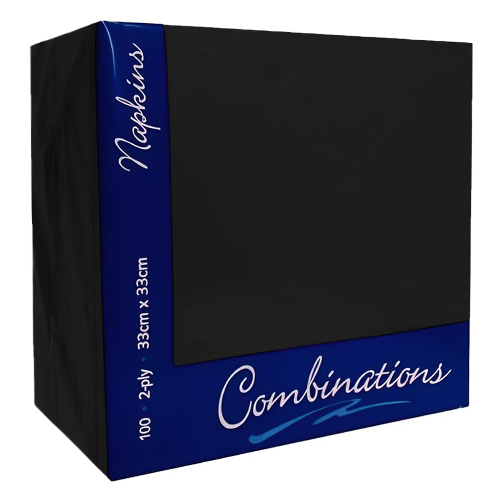 Venuscello® Serviettes Tissue Paper Napkins Black 2-Ply 33cm for Catering Wedding Birthday Parties