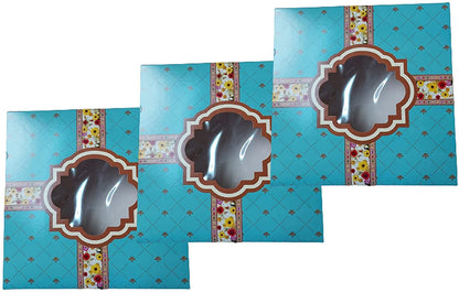 Venuscello® Cake Box Windowed Square Container for Backers to Tiered Cup Cake Pastry Muffins Dessert Cookies Mince Pies & More - Blue & Purple - 8" x 8" x 3" - 100 pc