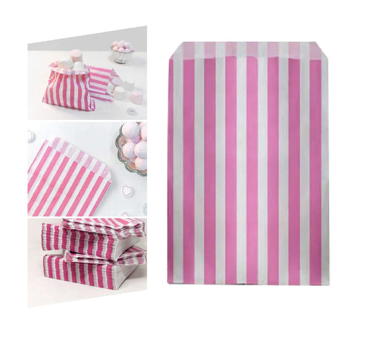 Venuscello® 150 x Candy Bags Pink Striped Sweet Paper Bag 5" x 7" for Sweets Christmas Party Halloween Wedding & Baby Shower