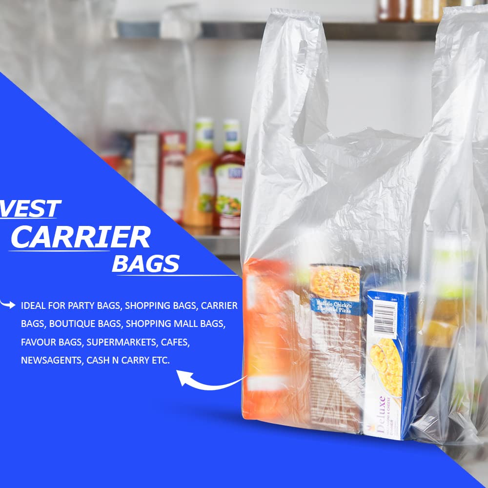 Venuscello® 5000 x Vest Style Carrier Bags White Plastic 13" x 19" x 23" Heavy Duty Carry Bags for Vegetables Fruits Groceries Shopping