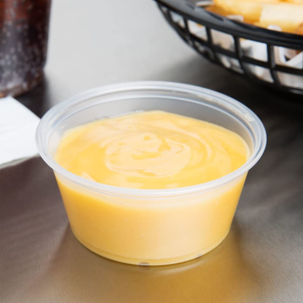 Venuscello® 100 x Deli Sauce Pots with Lids Round Clear Plastic Food Takeaway Container Freezer Microwave Safe for Chutney Ketchup Dips Salads Spices and more - 2oz