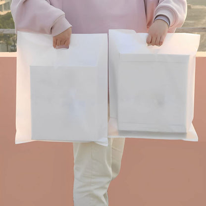 Venuscello® 100 x White Patch Handle Carrier Bags 15" x 18" x 3" Plastic Die Cut Handle Carrier Bag for Apparel Jewellery Gifts