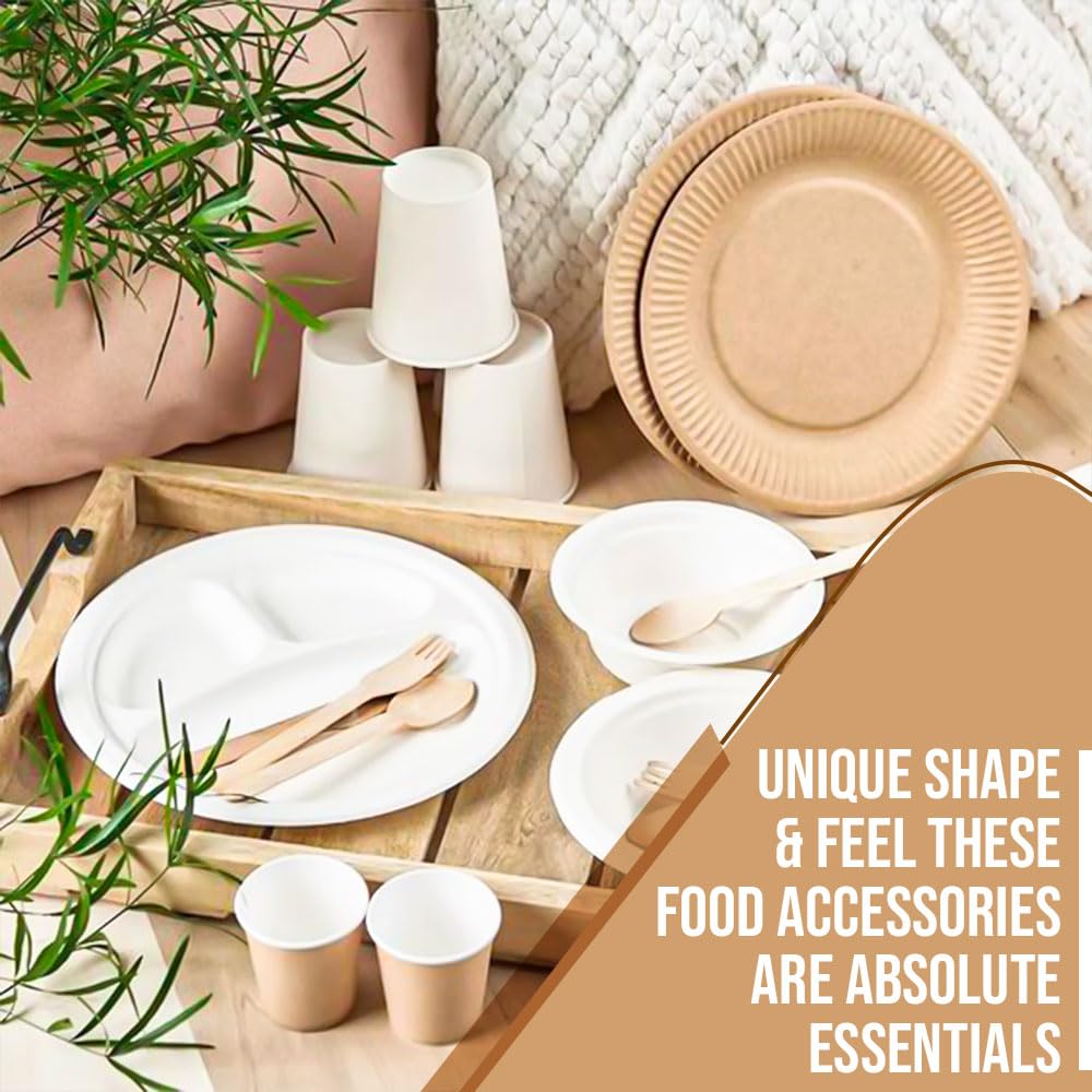 Venuscello® 300 x Disposable Wooden Cutlery Set Biodegradable - 100 Forks, 100 Spoons, and 100 Knives Eco-Friendly & Compostable - Wooden Cutlery for Picnic, Travel and Camping
