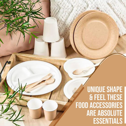 Venuscello® 300 x Disposable Wooden Cutlery Set Biodegradable - 100 Forks, 100 Spoons, and 100 Knives Eco-Friendly & Compostable - Wooden Cutlery for Picnic, Travel and Camping