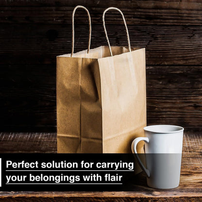 Venuscello® 50 x Twisted Handle Paper Bags 19.30cm x 21.84cm x 8.12cm Brown Kraft Carrier Party Bag for Shopping Cloths & Jewellery - 7.6 x 8.6 + 3.2 in