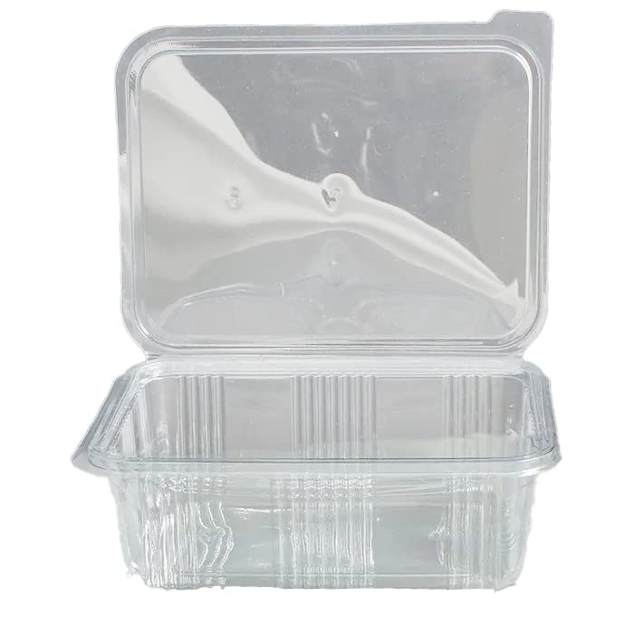 Venuscello® 500 x Clear Plastic Salad Containers Hinged Lid 750cc Food Takeaway Storage Container Reusable Washable Stackable Leakproof Lid for Freezing Food Long Term