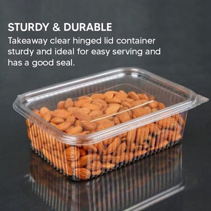 Venuscello® 500 x Hinged Lid Salad Containers 500cc Clear Plastic Reusable Food Container Ideal for Fruits Sandwich Cake Display