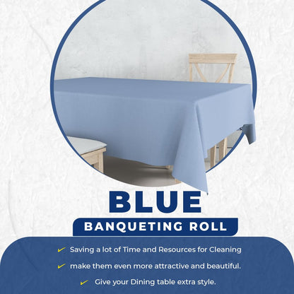 Venuscello® 25M Blue Banqueting Roll, Tablecloth, Paper Table Cover Roll for Wedding Party at Home, Buffet Dinner and Ideal Solution to Protect Dining Table