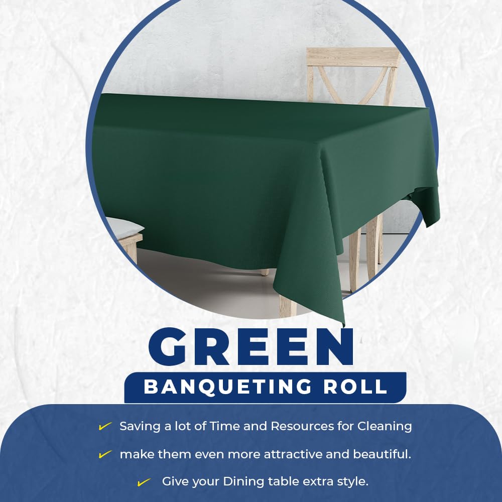Dark Green Paper Banqueting Roll 8m x 1.2m Disposable Table Cover Cloths For Catering & Wedding Buffet