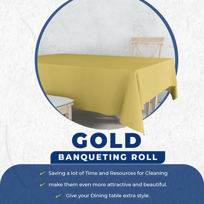 Venuscello® 8m Gold Banqueting Roll, Tablecloth, Paper Table Cover Roll for Wedding Party at Home, Buffet Dinner and Ideal Solution to Protect Dining Table