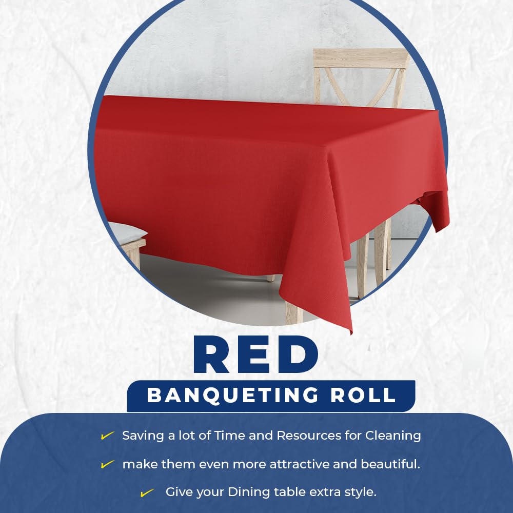 Venuscello® 25m Red Banqueting Roll, Tablecloth, Paper Table Cover Roll for Wedding Party at Home, Buffet Dinner and Ideal Solution to Protect Dining Table