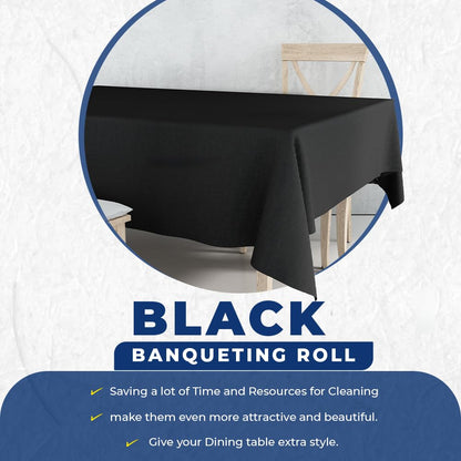 Venuscello® Black Banquet Roll 8m x 120cm Paper Banqueting Table Cover for Wedding Buffet Dinner Home Large Disposable Table Paper Cloth