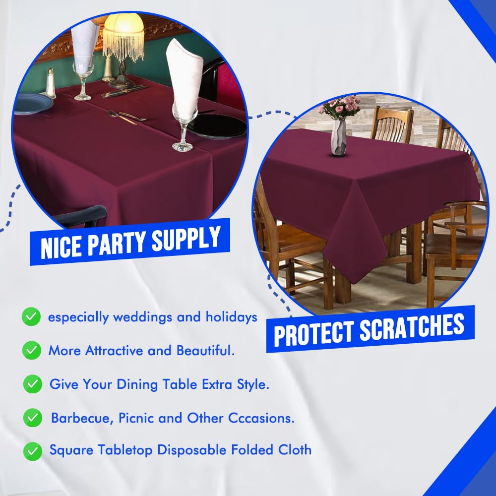 Venuscello® 25 x Burgundy Paper Table Cloth Square Tabletop Disposable Folded Cover to Protect Table for Birthday Party - 90cm x 90cm
