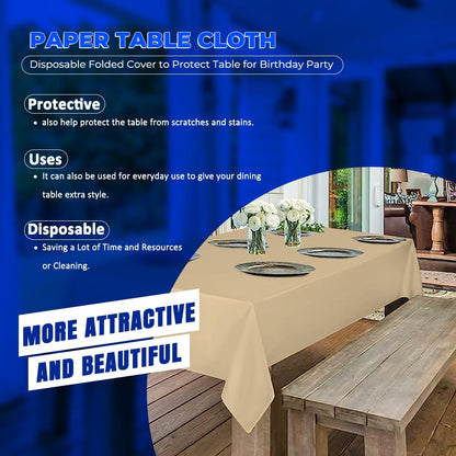 Venuscello® 25 x Cream Paper Table Cloth Square Tabletop Disposable Folded Cover to Protect Table for Birthday Party - 90cm x 90cm