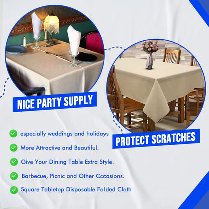 Venuscello® 25 x Cream Paper Table Cloth Square Tabletop Disposable Folded Cover to Protect Table for Birthday Party - 90cm x 90cm