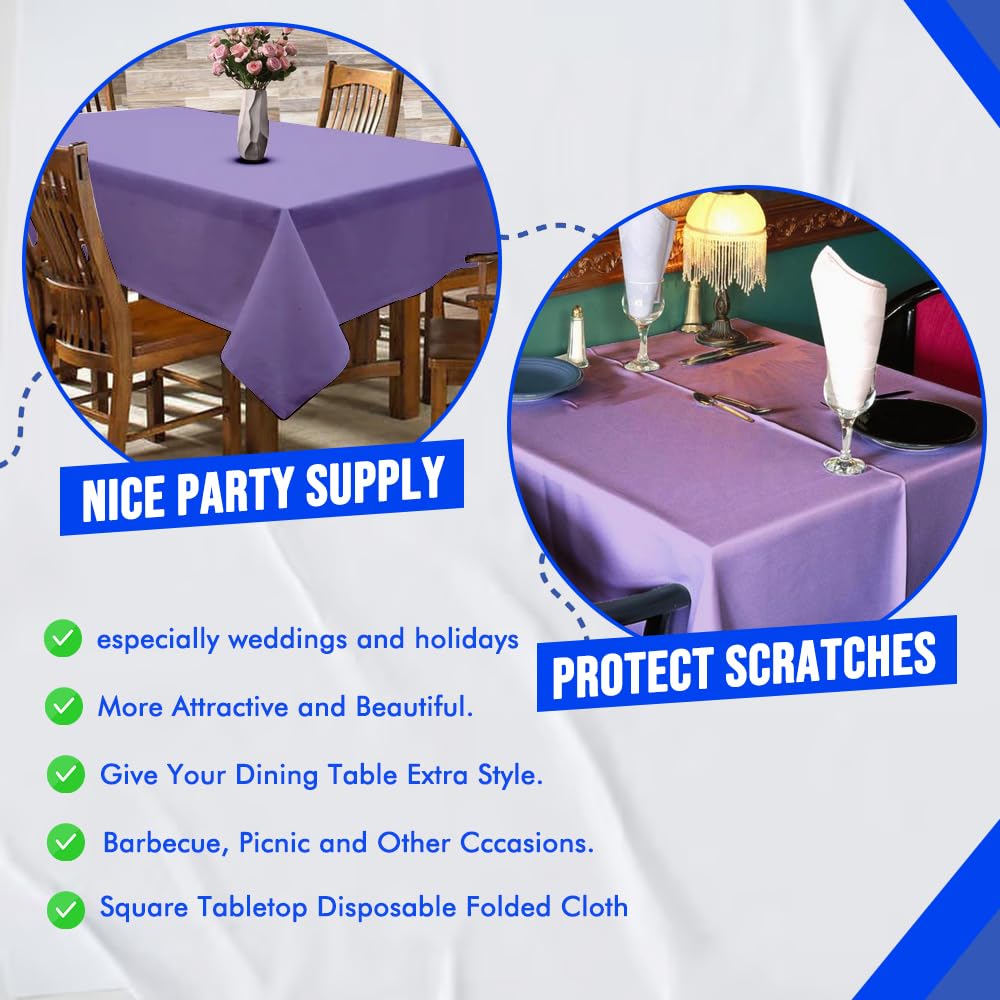 Venuscello® 25 x Paper Table Cloth Square Tabletop Disposable Folded Cover to Protect Table for Birthday Party - Lilac (Purple) - 90cm x 90cm