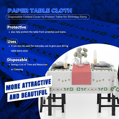 Venuscello x 25 Christmas White Printed Paper Table Covers Square Tabletop Disposable Folded Cloth to Buffet Table & Birthday Party - 90cm x 90cm