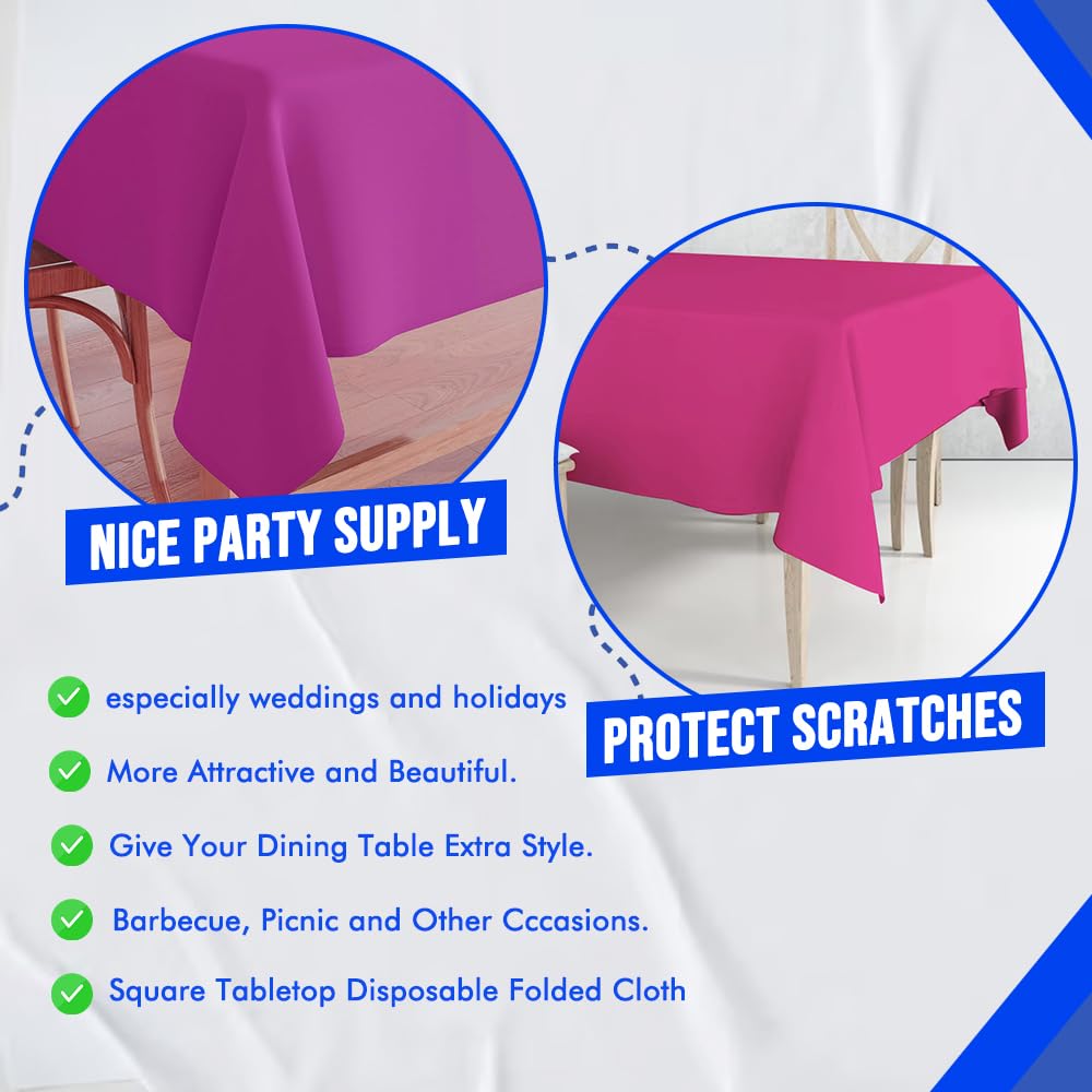 Venuscello® 25 x Pink Paper Table Cloth Square Tabletop Disposable Folded Cover to Protect Table for Birthday Party - 90cm x 90cm