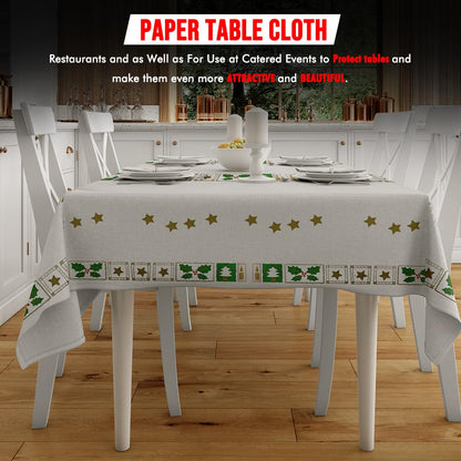 Venuscello x 25 Christmas White Printed Paper Table Covers Square Tabletop Disposable Folded Cloth to Buffet Table & Birthday Party - 90cm x 90cm