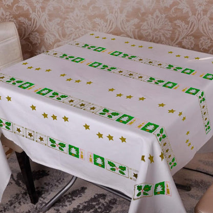 Venuscello x 25 Christmas White Printed Paper Table Covers Square Tabletop Disposable Folded Cloth to Buffet Table & Birthday Party - 90cm x 90cm