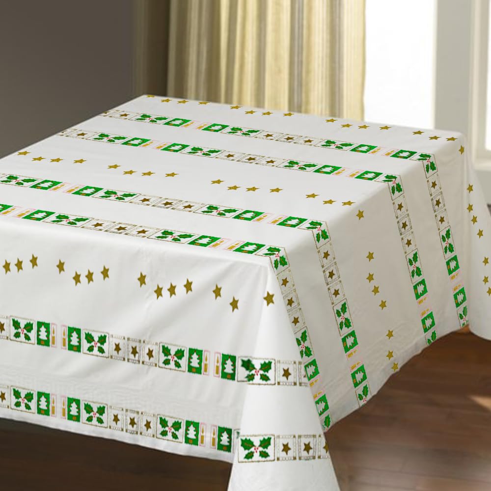 Venuscello x 25 Christmas White Printed Paper Table Covers Square Tabletop Disposable Folded Cloth to Buffet Table & Birthday Party - 90cm x 90cm