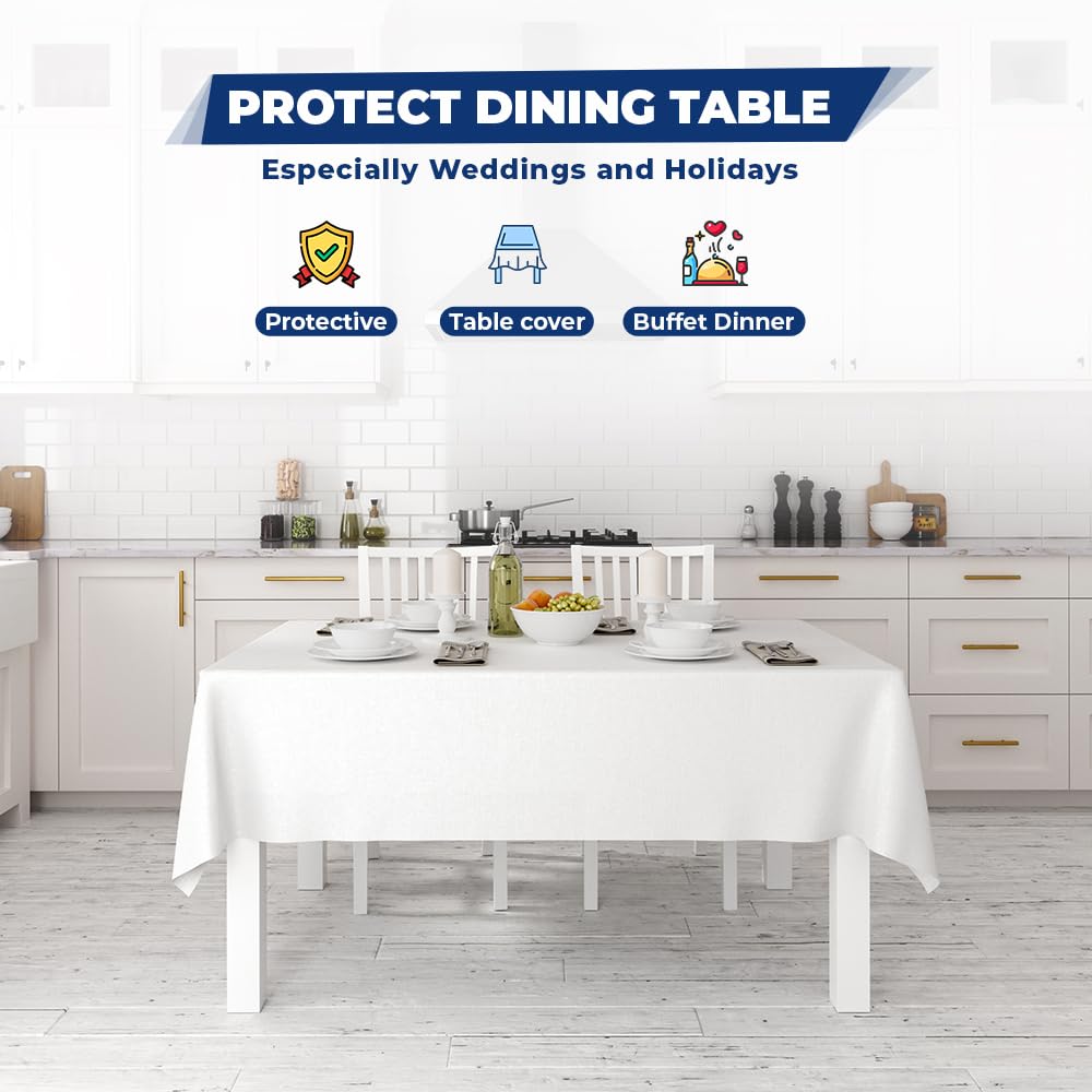 Venuscello® White Banquet Roll 100m x 120cm Paper Banqueting Table Cover for Wedding Buffet Dinner Home Large Disposable Table Paper Cloth