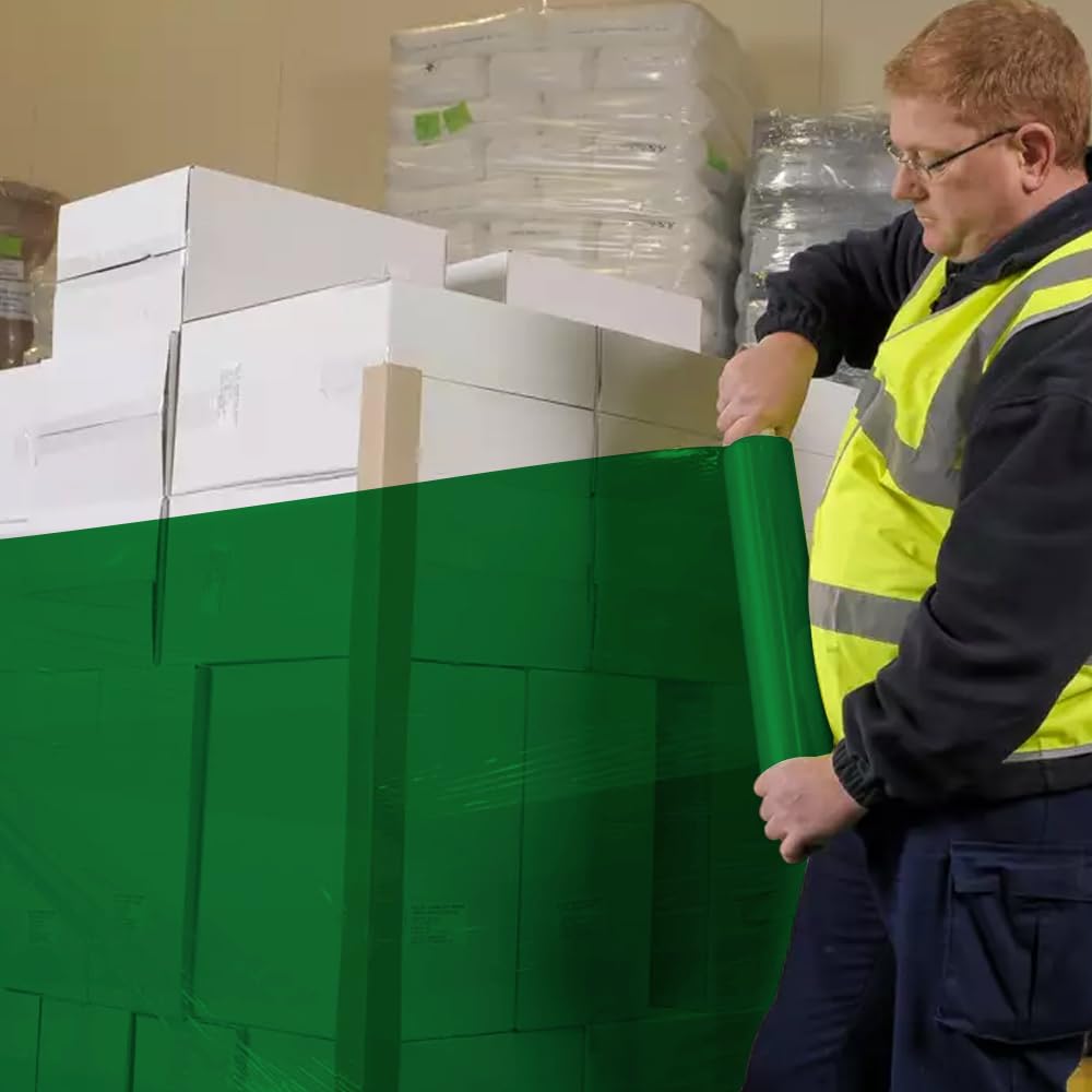 Venuscello® Pallet Stretch Wrapping Roll 400mm x 200m 20mu Green Extended Core Heavy Duty Shrink Wrap for Secure Packaging & Moving