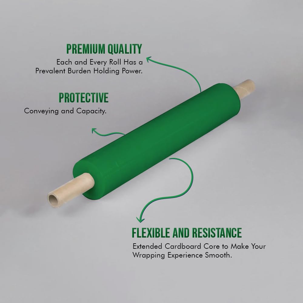 Venuscello® Pallet Stretch Wrapping Roll 400mm x 200m 20mu Green Extended Core Heavy Duty Shrink Wrap for Secure Packaging & Moving