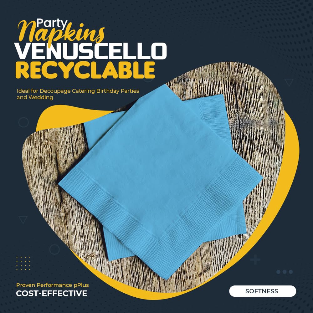 Venuscello® 200 x Serviettes Tissue Paper Napkins Disposable Recyclable 2-Ply 33cm for Catering Wedding Birthday Parties Dinner Lunch