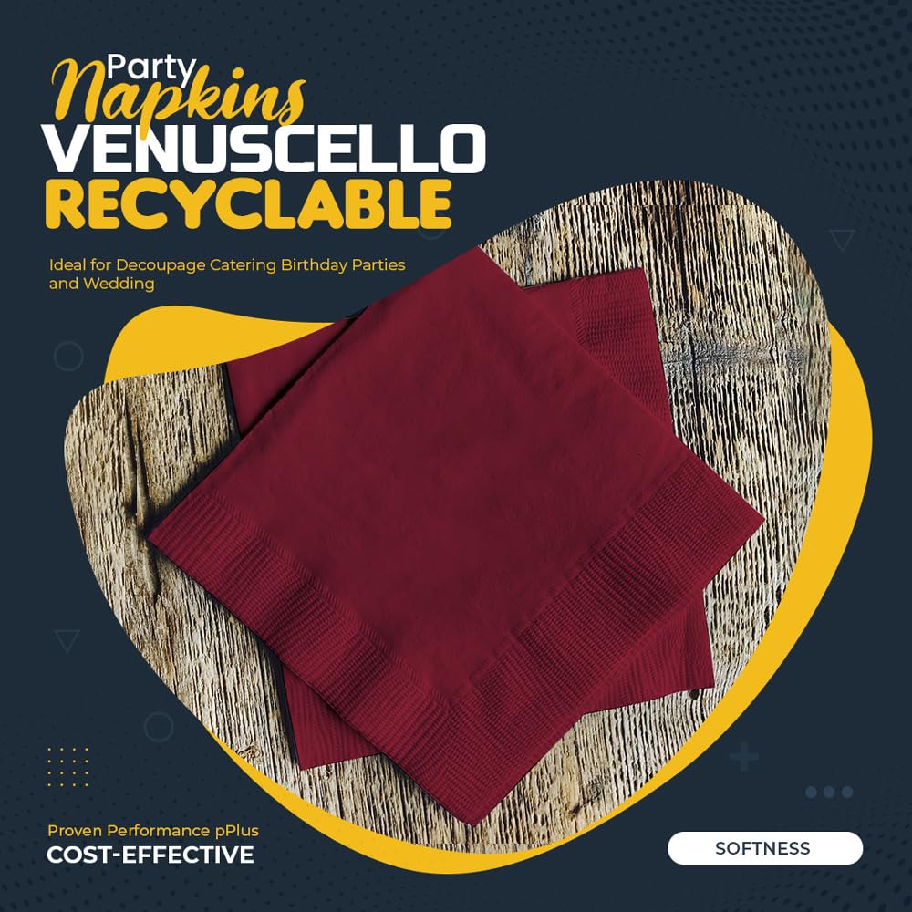 Venuscello® 200 x Serviettes Tissue Paper Napkins Disposable Recyclable 2-Ply 33cm for Catering Wedding Birthday Parties Dinner Lunch