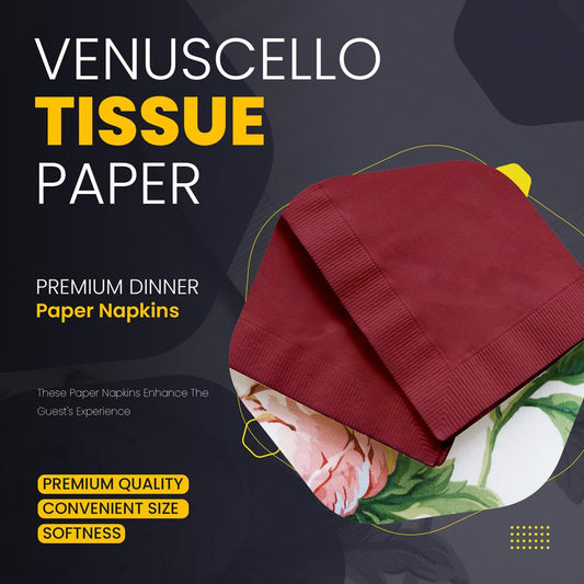 Venuscello® 200 x Serviettes Tissue Paper Napkins Disposable Recyclable 2-Ply 33cm for Catering Wedding Birthday Parties Dinner Lunch