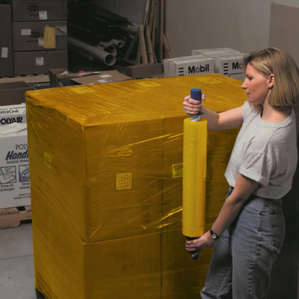 Venuscello® Pallet Stretch Wrapping Roll 400mm x 200m 20mu Yellow Extended Core Heavy Duty Shrink Wrap for Secure Packaging & Moving