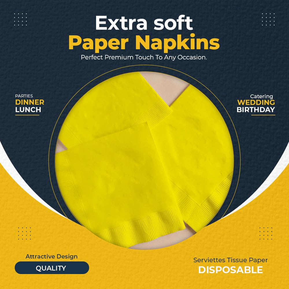 Venuscello® 200 x Serviettes Tissue Paper Napkins Disposable Recyclable 2-Ply 33cm for Catering Wedding Birthday Parties Dinner Lunch