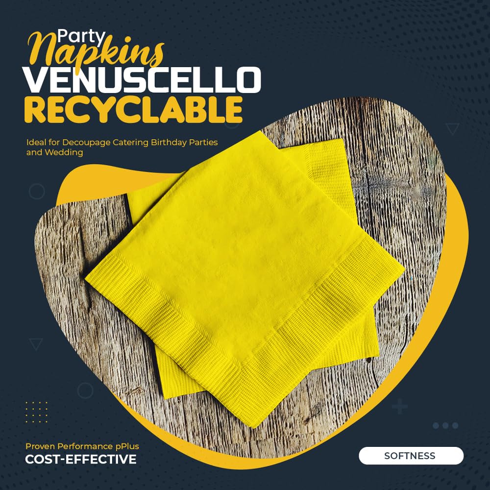 Venuscello® 200 x Serviettes Tissue Paper Napkins Disposable Recyclable 2-Ply 33cm for Catering Wedding Birthday Parties Dinner Lunch