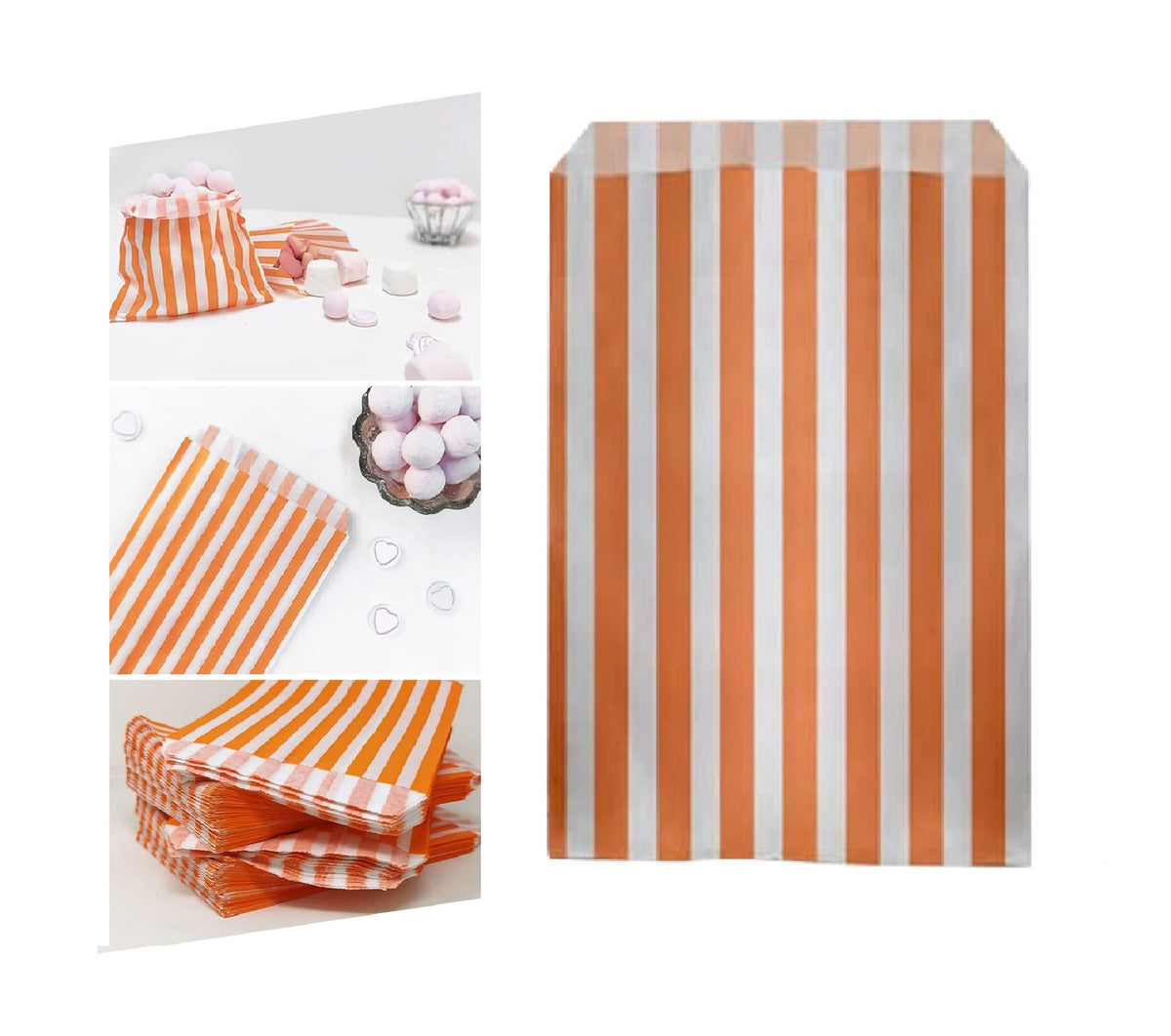Venuscello® Candy Stripe Paper Bags 5" X 7" - (Pack of 100)