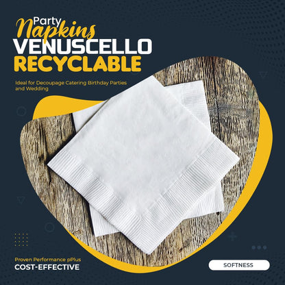 Venuscello® 200 x Serviettes Tissue Paper Napkins Disposable Recyclable 2-Ply 33cm for Catering Wedding Birthday Parties Dinner Lunch