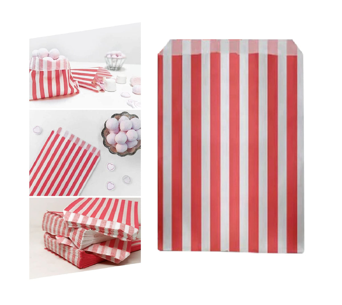 Venuscello® Candy Stripe Paper Bags 5" X 7" - (Pack of 100)