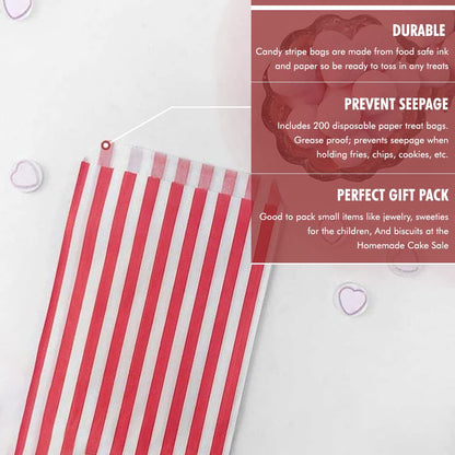 Venuscello® Candy Stripe Paper Bags 5" X 7" - (Pack of 100)