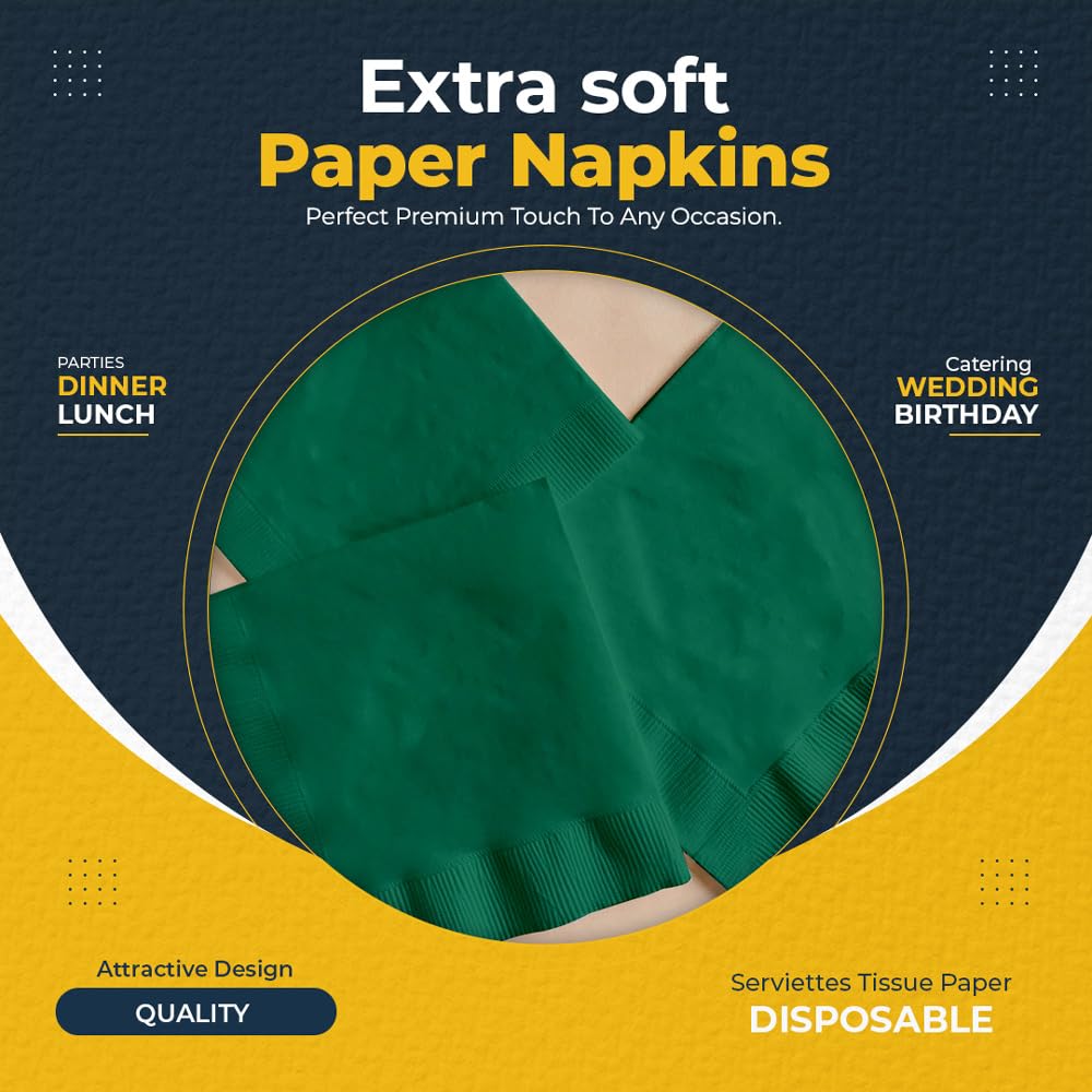 Venuscello® 200 x Serviettes Tissue Paper Napkins Disposable Recyclable 2-Ply 33cm for Catering Wedding Birthday Parties Dinner Lunch