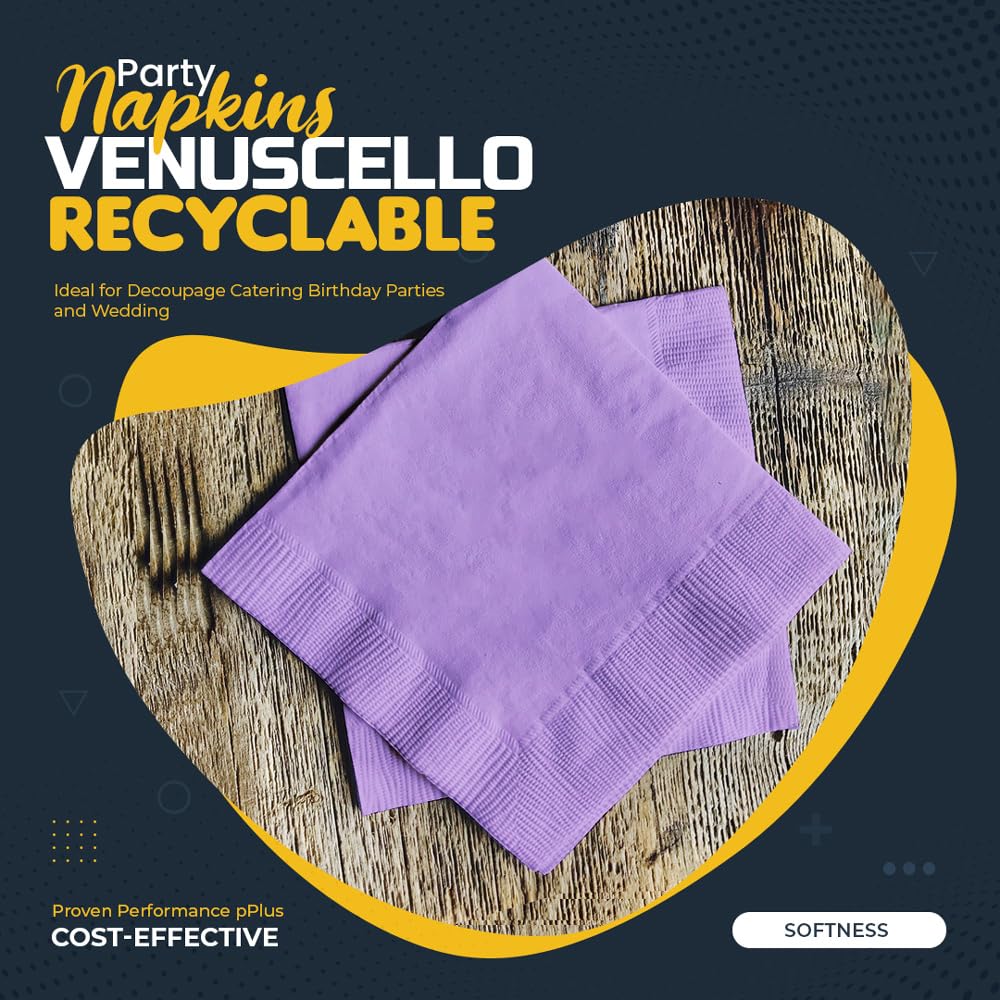 Venuscello® 200 x Serviettes Tissue Paper Napkins Disposable Recyclable 2-Ply 33cm for Catering Wedding Birthday Parties Dinner Lunch