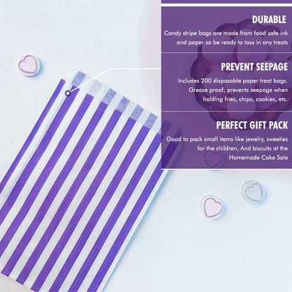 Venuscello® Candy Stripe Paper Bags 5" X 7" - (Pack of 100)