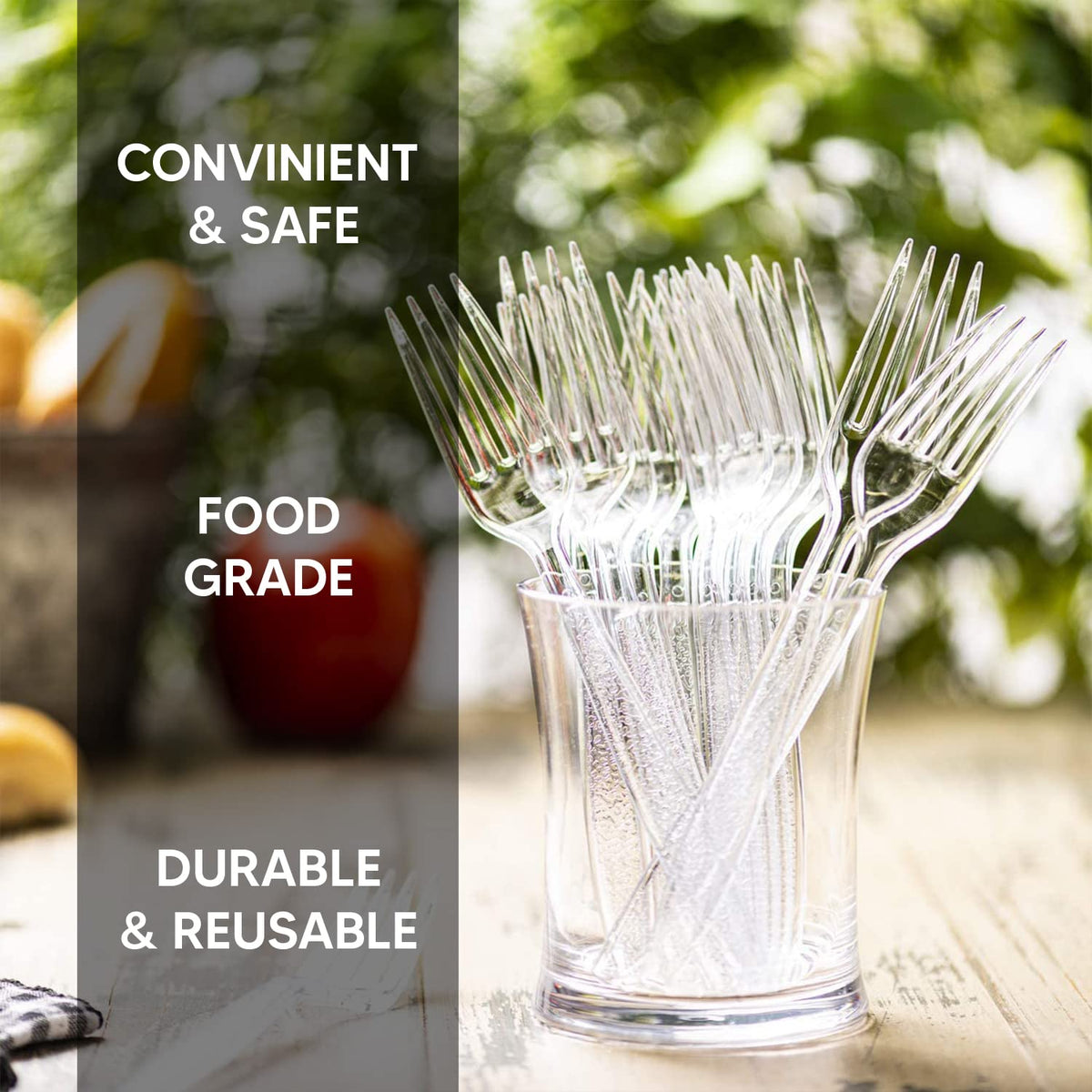Venuscello® 50 x Plastic Cutlery Set - Spoon/Fork/Knife - Reusable & Washable, Heavy Duty Cutlery, Long Tablespoon - Ideal for Birthday, Parties, Camping & Catering