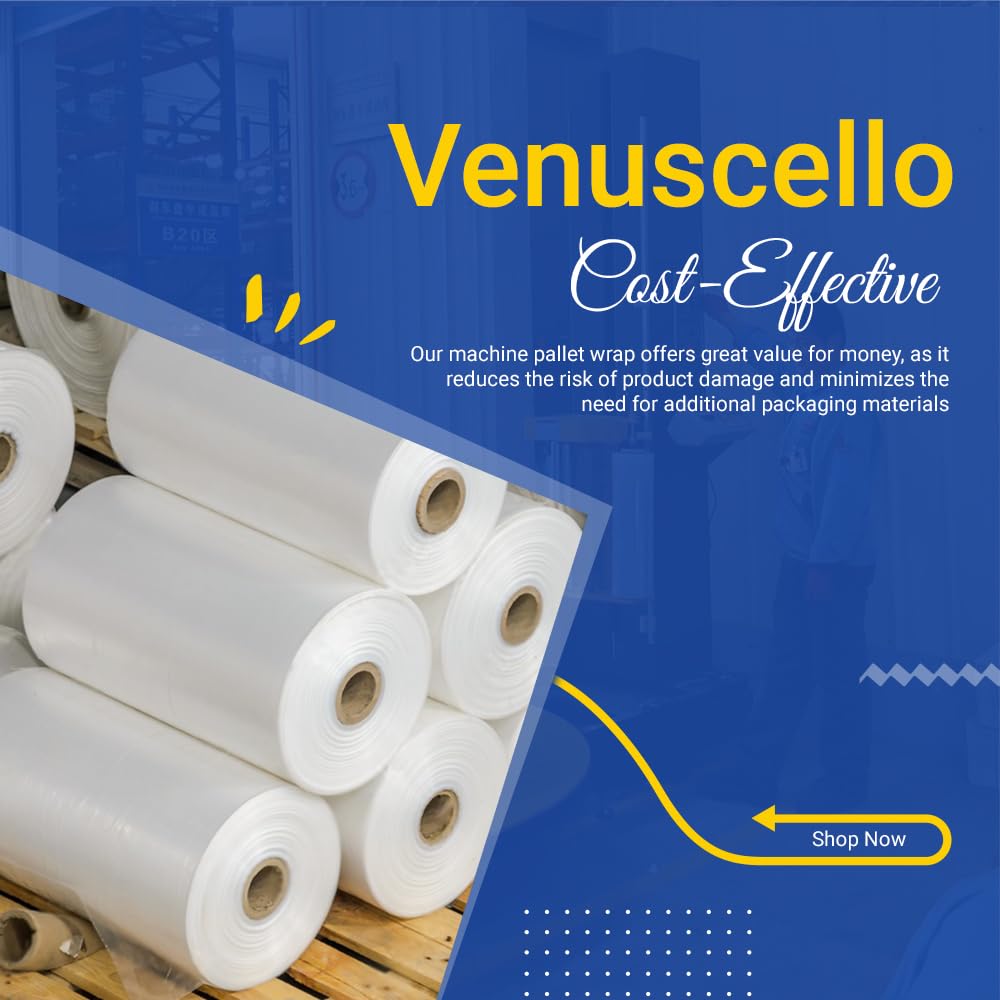 Venuscello® Pallet Wrap 400mm Shrink Stretch Wrap Roll 23mu, 750g Cling Film for Moving Secure Packaging & Shipping