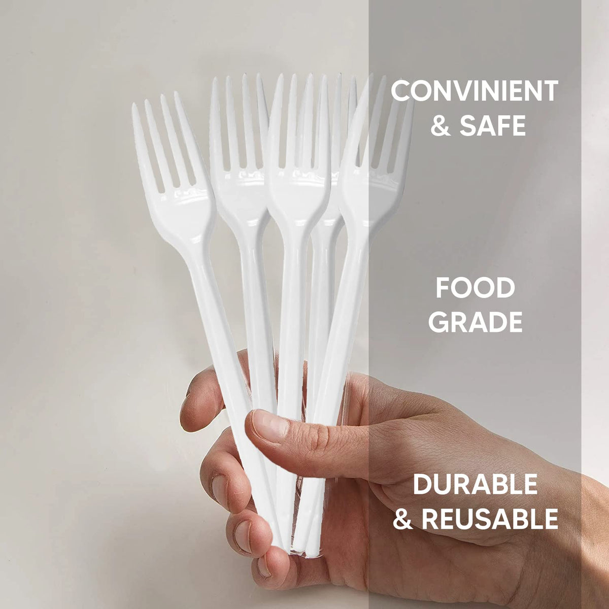 Venuscello® 50 x Plastic Cutlery Set - Spoon/Fork/Knife - Reusable & Washable, Heavy Duty Cutlery, Long Tablespoon - Ideal for Birthday, Parties, Camping & Catering
